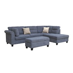 Gray Fabric Sectional Sofa with Right Facing Chaise, Storage Ottoman, 2 Pillows