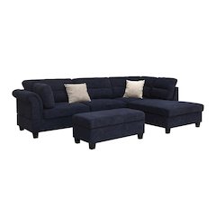 Black Fabric Sectional Sofa with Right Facing Chaise, Storage Ottoman, 2 Pillows