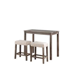 Lux Brown 3 Piece Counter Height 36" Pub Table Set with Tufted Creamy White Linen Stools
