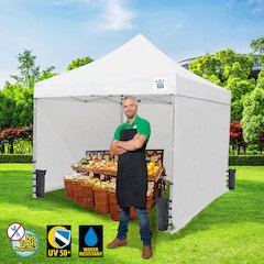 10-Feet Instant Pop up Canopy with 3 Solid Sides, 1 Zippered Door