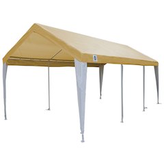 10-Feet by 20-Feet, 2-Inch Hammertone Steel Frame, 8-Leg, Carport, Tan