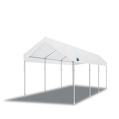 10-Feet by 20-Feet, 2-Inch Hammertone Steel Frame, 8-Leg, Carport, White