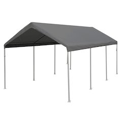 10-Feet by 20-Feet, 2-Inch Hammertone Steel Frame, 8-Leg, Carport, Grey