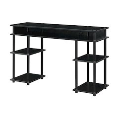 Black Student Desk, Shelves With Melamine Surface, Stainless Steel Accents