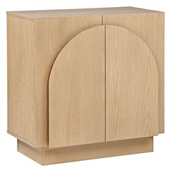 Questa Scandinavian Mid-Century 2-Door Cabinet with Arch Handles, Light Oak