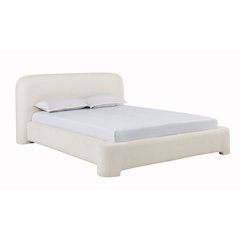 Upholstered Burlap Platform Bed Frame, Queen, Cream