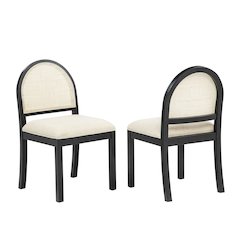 Dining Chairs French Country Beige Rattan Cane Back Beige Padded Fabric Seat