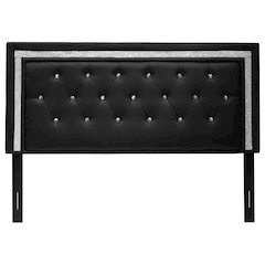 Best Master Faux Leather Full/Queen Headboard Tufted Crystal Rhinestone in Black
