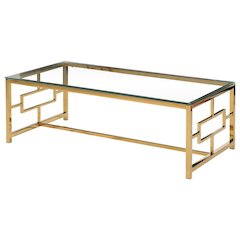 Best Master Stainless Steel and Glass Coffee Table in Clear/Gold Base