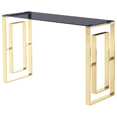 Best Master Mallory Stainless Steel and Smoked Glass Console Table in Gold
