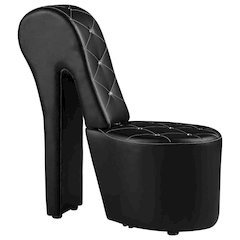 Best Master High Heel Faux Leather Crystal Studs Shoe Chair in Black