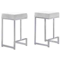 Dorrington Velvet Backless Counter Height Stool in White/Silver (Set of 2)