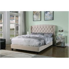 Frances Solid Wood/Fabric Upholstry East King Platform Bed - Beige