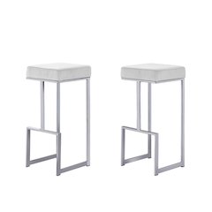 Dorrington Modern Velvet Backless Bar Stool in White/Silver (Set of 2)