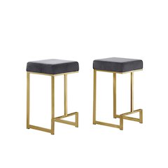 Dorrington Velvet Backless Counter Height Stool in Gray/Gold (Set of 2)