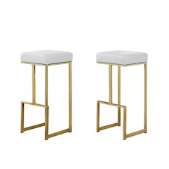 Dorrington Modern Faux Leather Backless Bar Stool in White/Gold (Set of 2)