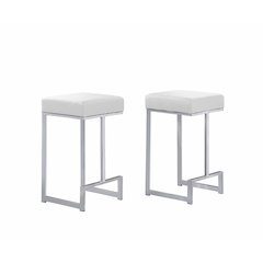 Dorrington Faux Leather Backless Counter Height Stool in White/Silver (Set of 2)
