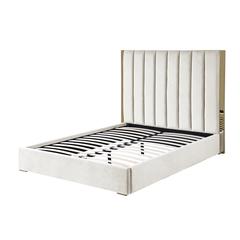 Jalen Beige Velvet California King Platform Bed with Gold Accents