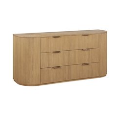 70" Wide Modern Fluted 6-Drawer Dresser Mid Century, Light Oak
