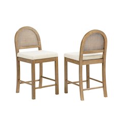 Counter Height Bar Chairs French Country Brown Rattan Back Beige Fabric Seat