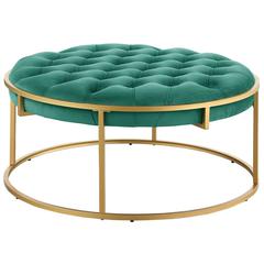 Conmara Velvet Round Accent Ottoman Green, Gold