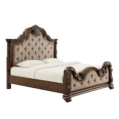Belvedere California King Platform Bed Frame, Tufted Headboard - Dark Cherry