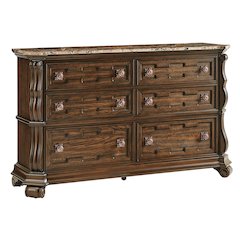 Belvedere 67.5" Wide 6-Drawer Double Dresser, Marble Top - Dark Cherry Finish