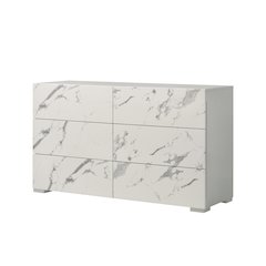 55" Wide 6-Drawer Double Dresser, Faux Marble Panels, Lacquered Gloss Frame