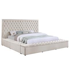 Cierra Velvet Platform Cal King Bed with Storage in Cream