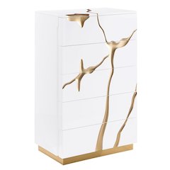Modern High Gloss Lacquered Drawer Chest with Gold Accent Cracks and Base