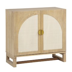 31" Wide 2-Door Accent Cabinet Natural Oak Wood Finish Boho Modern Sideboard