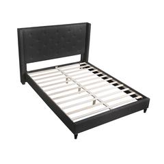 Best Master Furniture Valentina Linen Fabric Wingback Platform Full Bed in Black