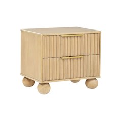 Daplen Scandinavian Modern 2-Drawer Nightstand with Rounded Legs, Light Oak