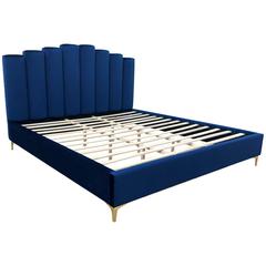 Sicily Velvet Fabric King Platform Bed in Blue
