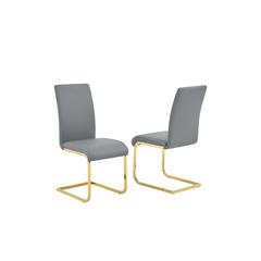 Alison Faux Leather Chrome Dining Side Chair in Gray/Gold (Set of 2)