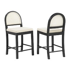 Counter Height Bar Chairs French Country Rattan Cane Back Beige Fabric Seat