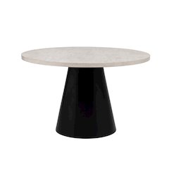 Timaro Transitional Round Dining Table with Pedestal Base, Beige/Black