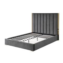 Jalen Dark Gray Velvet Queen Platform Bed with Gold Accents