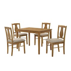Solana 5-Piece Transitional Rectangle Dining Set in 1 Box, Antique Natural Oak