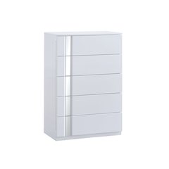 Modern Mirrored 5-Drawer Chest, White