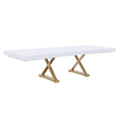 Tyrion Rectangle Extendable Modern White Dining Table in Brushed Gold