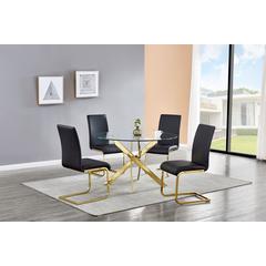 Alison 5-piece Modern Glass Top Dinette Set in Black/Gold