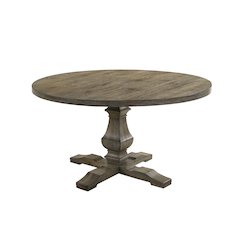 Transitional Round Dining Table with Pedestal Base, Reclaimed Weather Grey