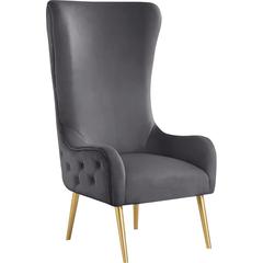 Venetian Gray Tufted Velvet High Back Arm Chair