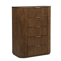 Quintet 48" Modern Fluted 5-Drawer Tallboy Chest, White Oak Veneer - Brown