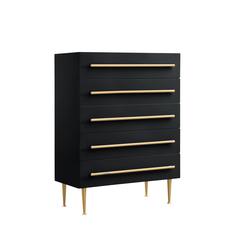 Bellanova Black 5-Drawer Chest with Gold Accents