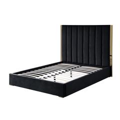Jalen Black Velvet California King Platform Bed with Gold Accents