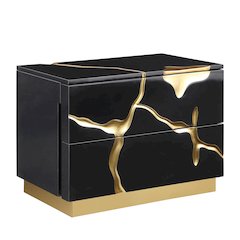 Trevello High-Gloss Lacquered Right Nightstand, Gold Accents (Black)