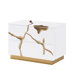 Trevello High-Gloss Lacquered Right Nightstand, Gold Accents (White)