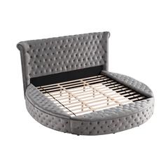 Best Master Furniture Isabella Tufted Velvet Round King Bed with Storage in Gray